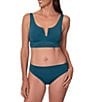 Jantzen Solid Split V-Neck Underwire Midkini Swim Top & Solid Convertible Hipster Swim Bottom - Image 1