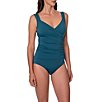 Jantzen Solid Surplice V-Neck Tummy Control Shirred One Piece Swimsuit - Image 4