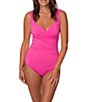 Jantzen Solid Surplice V-Neck Tummy Control Shirred One Piece Swimsuit - Image 1