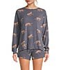 Jasmine & Ginger Cheetah Print Long Sleeve Crew Neck Coordinating Knit Sleep Top - Image 1
