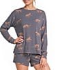 Jasmine & Ginger Cheetah Print Long Sleeve Crew Neck Coordinating Knit Sleep Top - Image 1