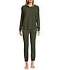 Jasmine & Ginger Dot Print Brushed Knit Elastic Waist Coordinating Sleep Jogger, Color:Olive Dot - Image 3