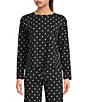 Jasmine & Ginger Dots Print Brushed Knit Long Sleeve Coordinating Sleep Top - Image 1