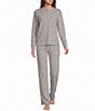 Jasmine & Ginger Grey Leopard Print Henley Long Sleeve Brushed Waffle Knit Coordinating Top - Image 3