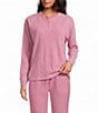 Jasmine & Ginger Henley Long Sleeve Brushed Waffle Knit Coordinating Top - Image 1