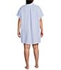 Jasmine & Ginger Plus Size Striped Seersucker Short Sleeve Button Front Nightshirt, Color:Blue/White Stripe - Image 2