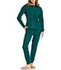 Jasmine & Ginger Solid Brushed Waffle Long Sleeve Henley Coordinating Sleep Top, Color:Botanical Green - Image 3