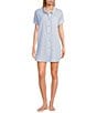Jasmine & Ginger Striped Seersucker Short Sleeve Button-Front Nightshirt, Color:Blue/White Stripe - Image 1
