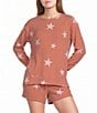 Jasmine & Ginger Tossed Stars Print Long Sleeve Crew Neck Coordinating Knit Sleep Top - Image 1