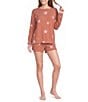 Jasmine & Ginger Tossed Stars Print Long Sleeve Crew Neck Coordinating Knit Sleep Top - Image 3