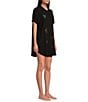 Color:Black Neon Embroidery - Image 3 - Woven Short Sleeve Button-Front Collar Embroidered Detail Sleepshirt