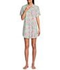 Color:Hibiscus - Image 1 - Woven Short Sleeve Button-Front Collar Hibiscus Print Sleepshirt