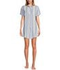Color:Pink/Blue Stripe - Image 1 - Woven Short Sleeve Button-Front Collar Striped Sleepshirt