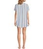 Color:Pink/Blue Stripe - Image 2 - Woven Short Sleeve Button-Front Collar Striped Sleepshirt