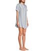 Color:Pink/Blue Stripe - Image 3 - Woven Short Sleeve Button-Front Collar Striped Sleepshirt