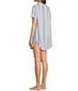 Color:Pink/Blue Stripe - Image 4 - Woven Short Sleeve Button-Front Collar Striped Sleepshirt