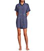 Jasmine & Ginger Woven Short Sleeve Button-Front Point Collar Embroidered Sleepshirt - Image 1