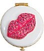 Jay Strongwater Monroe Lip Double-Sided Round Compact Mirror, Color:Electric Pink/White - Image 1