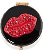 Jay Strongwater Monroe Lip Double-Sided Round Compact Mirror, Color:Black/Red - Image 1