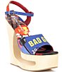 Jeffrey Campbell Flag-Girl Bad Girl Print Wooden Cutout Platform Wedge Sandals