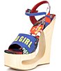 Jeffrey Campbell Flag-Girl Bad Girl Print Wooden Cutout Platform Wedge Sandals