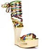 Jeffrey Campbell Mayes Metallic Colorblock Strappy Wraparound Tie Open Platform Wedge Sandals - Image 1