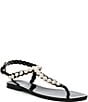 Color:Black Shiny - Image 1 - Pearlesque Flat Pearl Thong Sandals