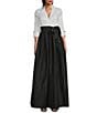 Jessica Howard 3/4 Cuff Sleeve Collared V-Neck Tie Sash Ball Gown, Color:White Black - Image 1