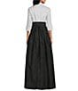 Jessica Howard 3/4 Cuff Sleeve Collared V-Neck Tie Sash Ball Gown, Color:White Black - Image 2