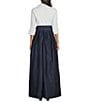 Jessica Howard 3/4 Cuff Sleeve Collared V-Neck Tie Sash Ball Gown, Color:Indigo White - Image 2