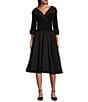 Jessica Howard Jersey Taffeta 3/4 Sleeve Portrait Collar Ruched A-Line Midi Dress, Color:Black - Image 1