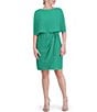 Color:Green - Image 1 - Capelet Sleeve Tie Waist Boat Neck Tulip Chiffon Dress
