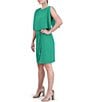 Color:Green - Image 3 - Capelet Sleeve Tie Waist Boat Neck Tulip Chiffon Dress