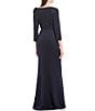 Color:Navy - Image 2 - 3/4 Elbow Sleeve Asymmetrical Neck Bow Shoulder Side Tuck Gown
