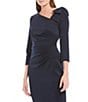 Color:Navy - Image 3 - 3/4 Elbow Sleeve Asymmetrical Neck Bow Shoulder Side Tuck Gown