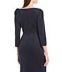 Color:Navy - Image 4 - 3/4 Elbow Sleeve Asymmetrical Neck Bow Shoulder Side Tuck Gown