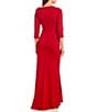 Color:Ruby Red - Image 2 - 3/4 Elbow Sleeve Asymmetrical Neck Side Tuck Gown