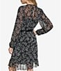 Color:Black Ivory - Image 2 - Long Sleeve Crew Neck Ruffle Skirt Printed Dress