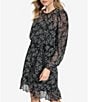 Color:Black Ivory - Image 4 - Long Sleeve Crew Neck Ruffle Skirt Printed Dress