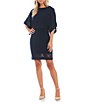 Color:Navy - Image 1 - Petite Size Round Neck 3/4 Sleeve Lace Blouson Dress