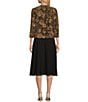 Color:Black/Gold - Image 2 - Petite Size 3/4 Sleeve Scoop Neck Floral Print 2-Piece Jacket Dress