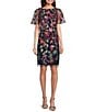 Jessica Howard Petite Size Floral Embroidered Mesh Sheath Dress, Color:Navy Multi - Image 1