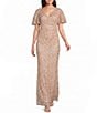 Jessica Howard Petite Size Flutter Sleeve V Neck Soutache Mesh Long Dress - Image 1