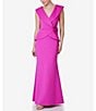 Color:Fuchsia - Image 1 - Petite Size Scuba Sleeveless Collared V-Neck Peplum Gown