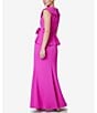 Color:Fuchsia - Image 2 - Petite Size Scuba Sleeveless Collared V-Neck Peplum Gown