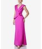Color:Fuchsia - Image 3 - Petite Size Scuba Sleeveless Collared V-Neck Peplum Gown