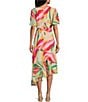 Color:Multi - Image 2 - Petite Size Short Flutter Sleeve V-Neck Asymmetrical Hem Printed Faux Wrap Midi Dress