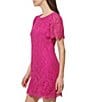 Color:Fuchsia - Image 4 - Petite Size Short Sleeve Boat Neck Lace Sheath Mini Dress