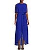 Color:Cobalt - Image 1 - Petite Size Split Sleeveless High-Low Belted Popover Dress