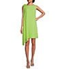 Jessica Howard Petite Size Sleeveless Boat Neck Flower Detail Draped Chiffon Shift Dress, Color:Lime - Image 1